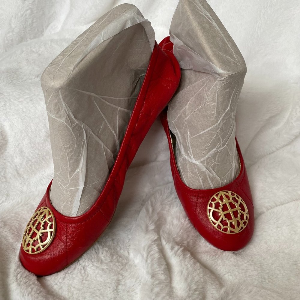 EUC Tahari Varsity Red Ballet Flats